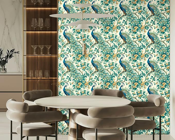 FLFK Green Peacock Wallpaper, Peel and Stick Wall Mural - Image 4