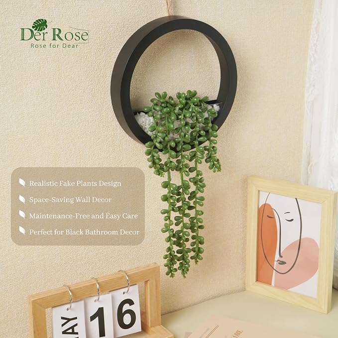 Der Rose 2 Pack Fake Plants Hanging Artificial Succulents Plants in Black Pots - Image 4