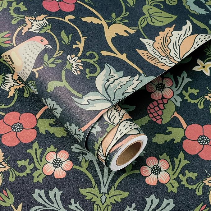 FunStick 17.5"x354" Dark Blue William Morris Wallpaper Vintage Antique Leaves - Image 6