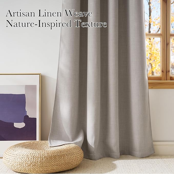 NICETOWN Short Faux Linen Angora Blackout Curtains 63 inches Long - Image 3