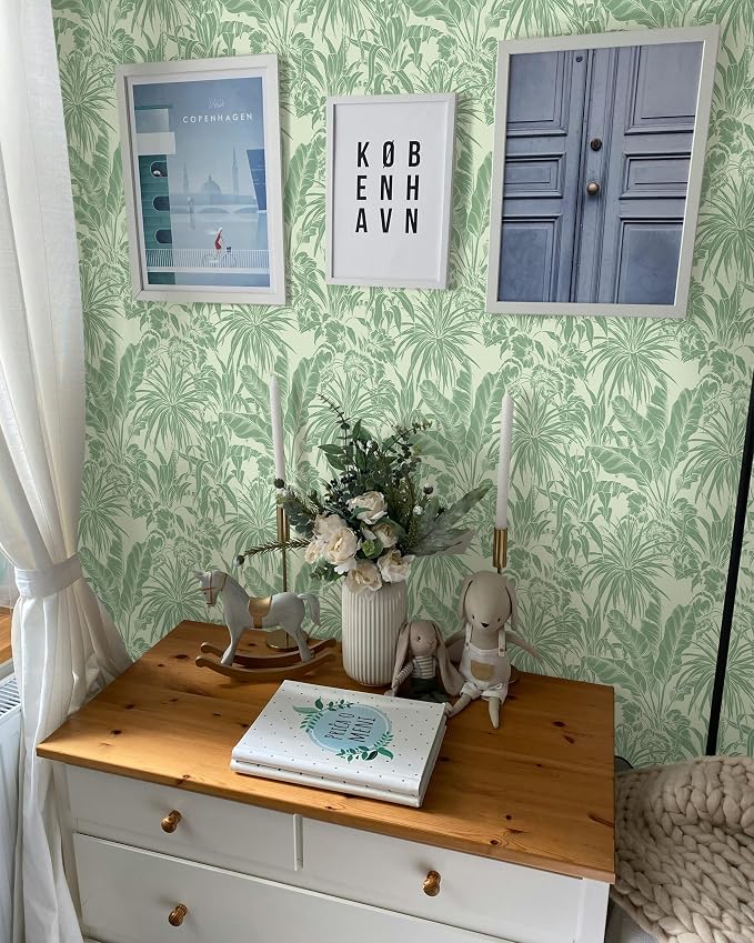 FLFK Tropical Leaf Peel and Stick Wallpaper 16" x 128" Green Wallpaper Modern - Image 6