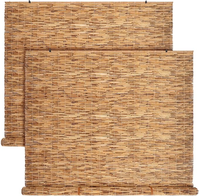 DoubleFill 2 Pcs Bamboo Shades Outdoor Reed Roll Up Blinds 72" W x 72" H by DoubleFill