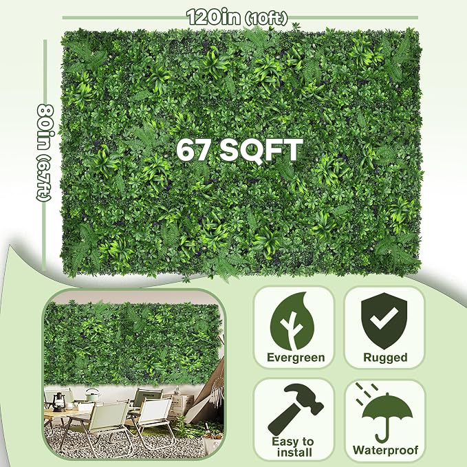 Artificial Green Boxwood Grass Wall Roll: 80"x120" UV Protected Ivy Privacy - Image 2