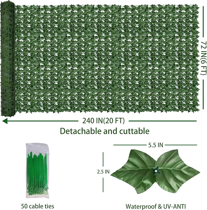 ODTORY Artificial Fence Privacy Screen: 6FT x 20FT UV-Anti Faux Greenery - Image 2