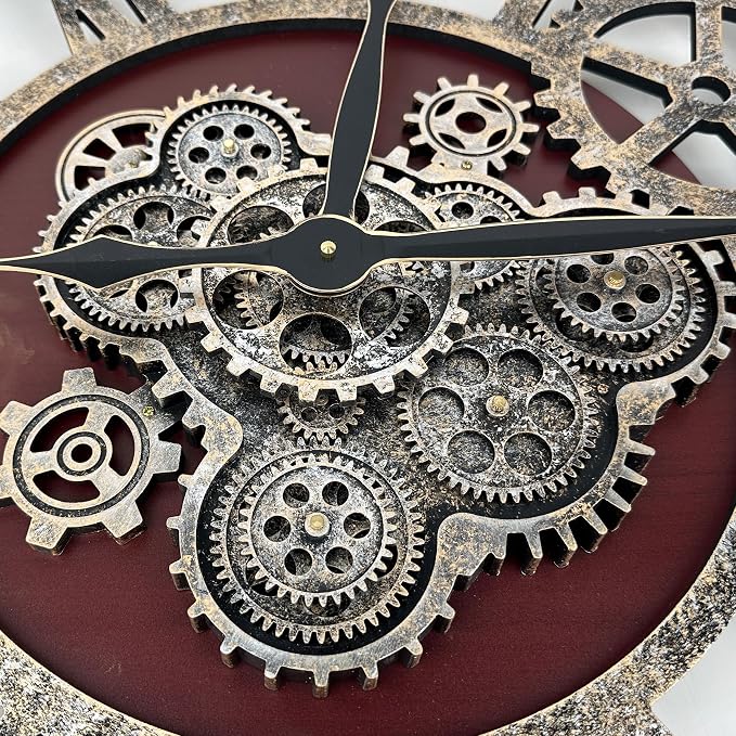 The B-Style Large Real Moving Gears Wall Clock 30 Inch Rustic Retro Industrial - Image 2