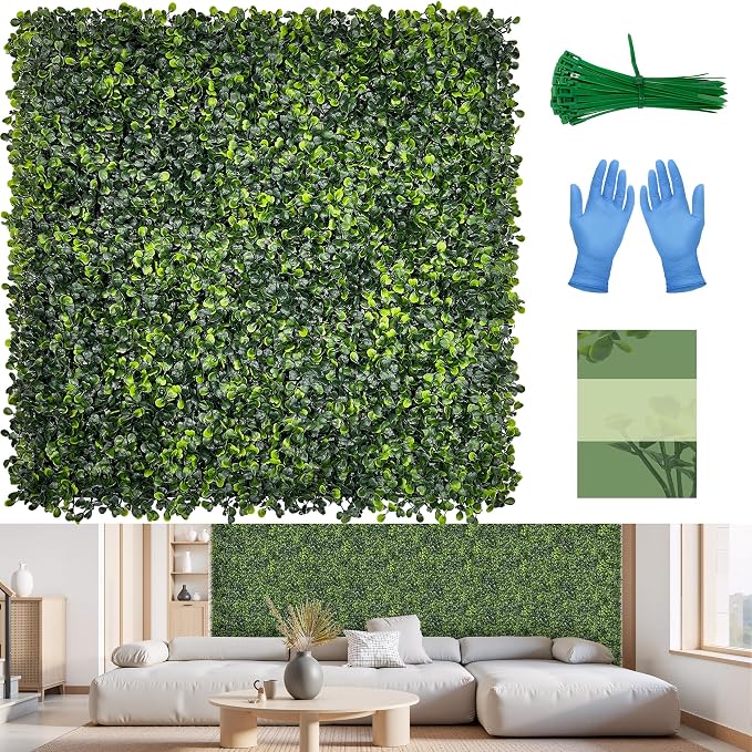 Artificial Grass Wall Panel Screen: 20"x20" 12P UV-Anti Faux Boxwood Panels by BHXCL