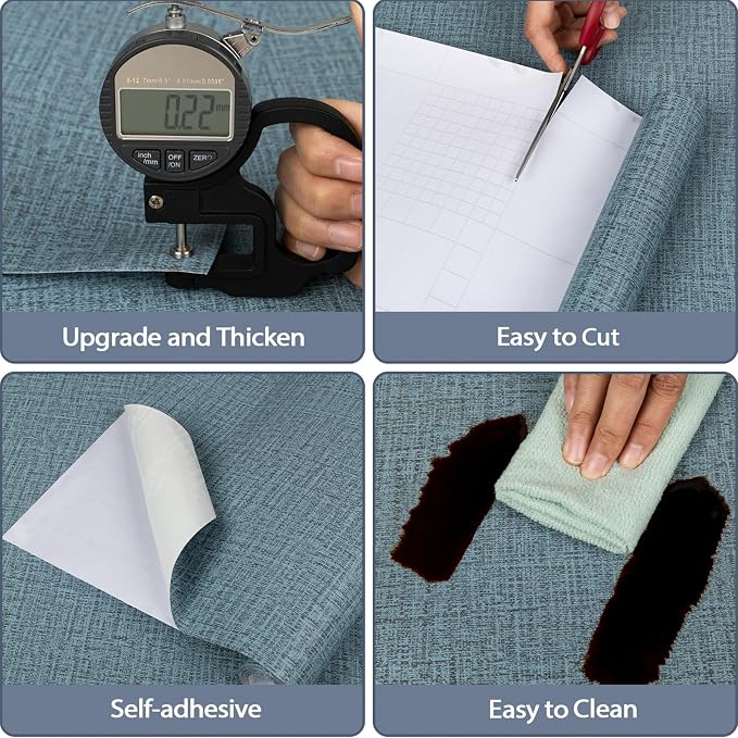TANONE Blue Contact Paper Peel and Stick 15.8 in X 197 in, Grasscloth Wallpaper - Image 2
