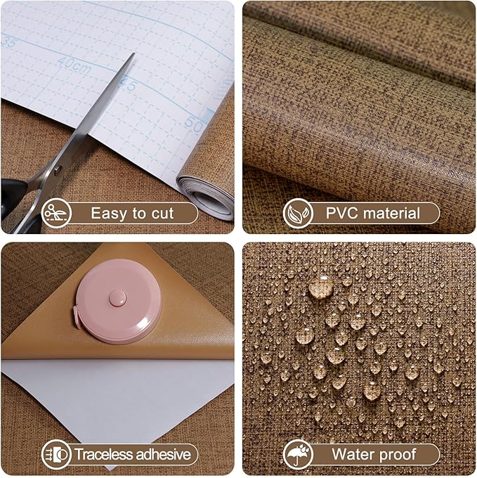Amiya Grasscloth Brown Wallpaper Peel and Stick Faux Fabric Linen Contact Paper - Image 2