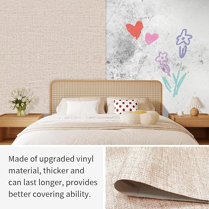 15.75"x393.7" Beige Wallpaper Peel and Stick Removable Grasscloth Textured Wall - Image 8