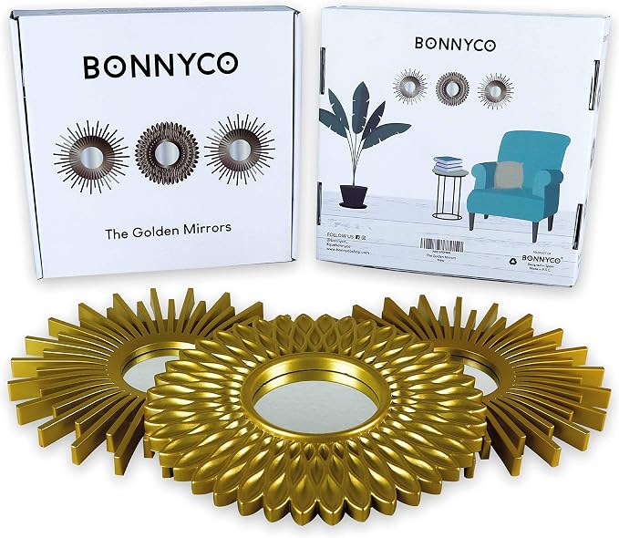 BONNYCO Gold Mirrors for Wall Pack of 3, Round Wall Mirrors Bedroom Room and - Image 2