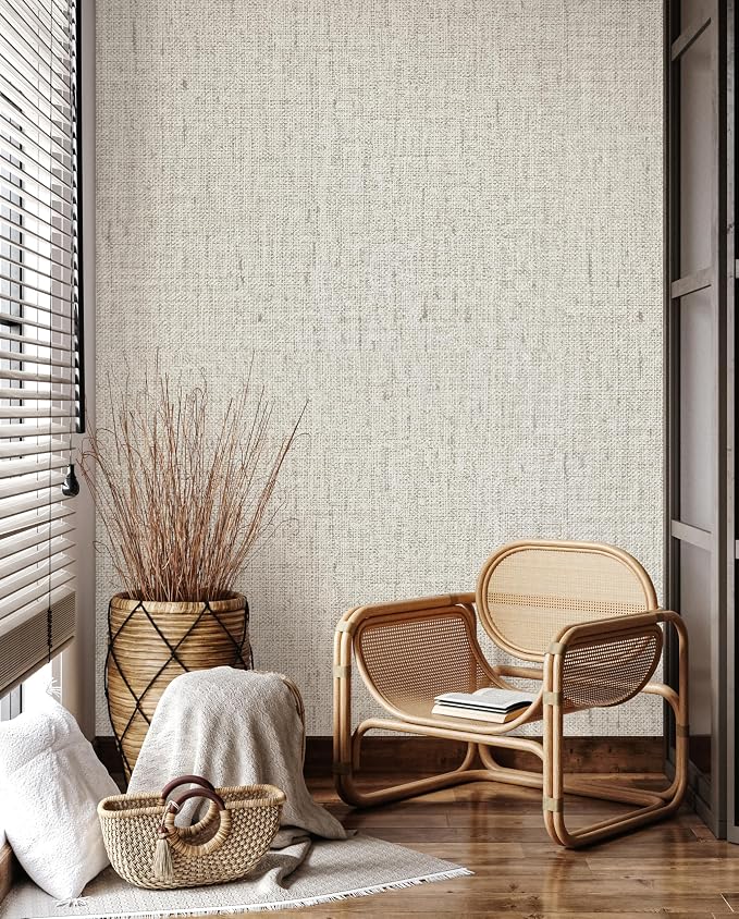 Grasscloth Peel and Stick Wallpaper Beige and Gray Contact Paper 15.7inch x - Image 5