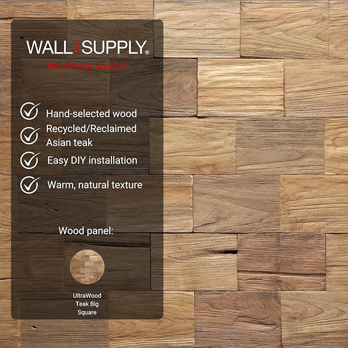 Wall!Supply 3D Wall Panels – Reclaimed Squared Asian Teak Wood – Home Decor - Image 4