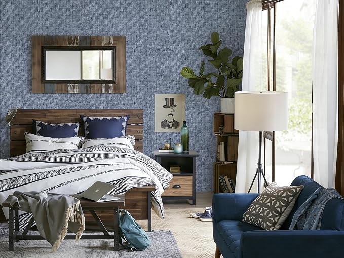 Blue Grasscloth Peel and Stick Wallpaper Textured Contact Paper 15.7in x - Image 7