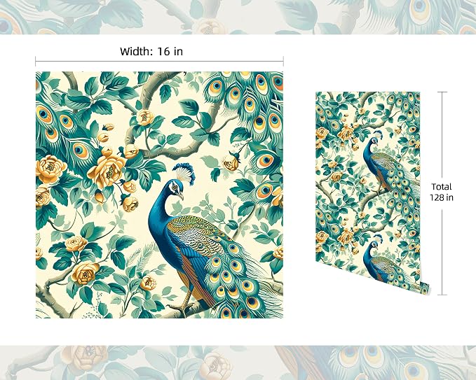 FLFK Green Peacock Wallpaper, Peel and Stick Wall Mural - Image 2
