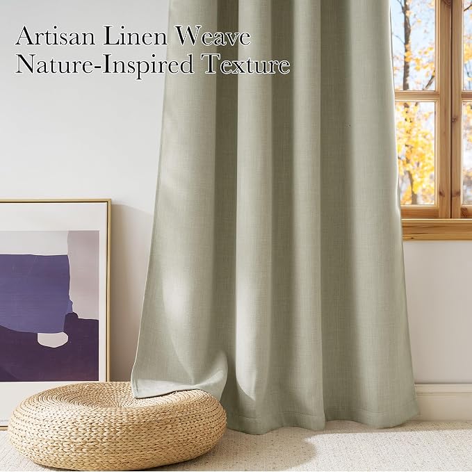 NICETOWN Short Faux Linen Beige Blackout Curtains 63 inches Long - Image 3