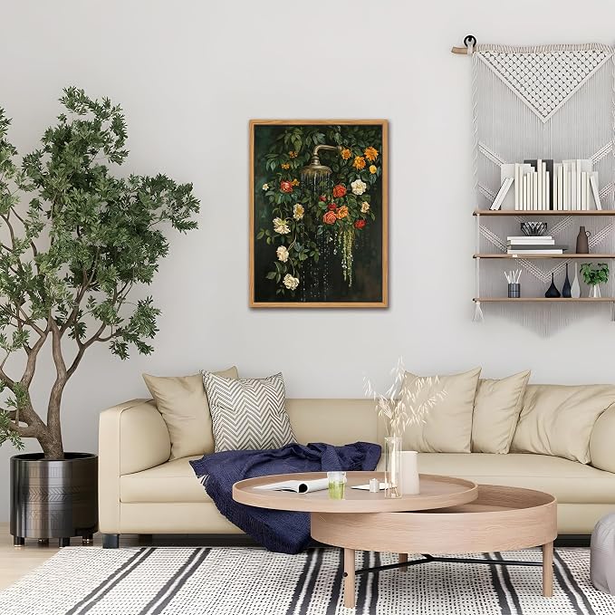 Floating Framed Floral Shower Wall Art, Vintage Botanical Flower Canvas Print - Image 8