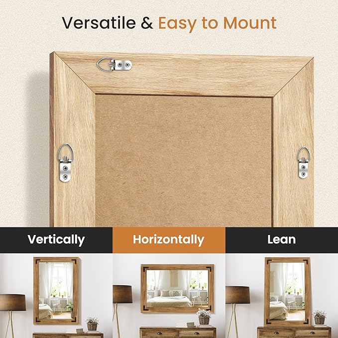 Bathroom Mirror for Wall with Wooden Frame, Bedroom Decor, Vertical or - Image 4