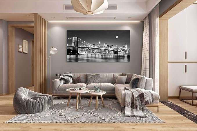 Baisuart-Q30362 Brooklyn Bridge Night View 1 Panels Landscape Artwork Canvas - Image 8