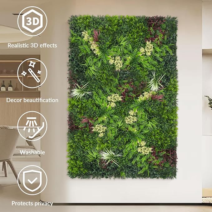 Artificial Grass Wall Boxwood Plant Panel: 20"x20" UV Resistant Green Leaves - Image 3