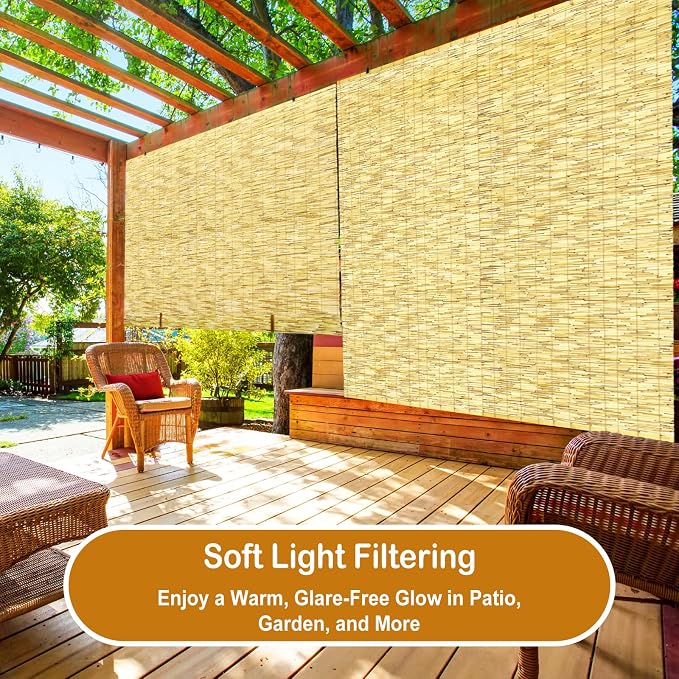 DoubleFill 2 Pcs Bamboo Shades Outdoor Reed Roll up Blinds 72" W x 72" H - Image 7