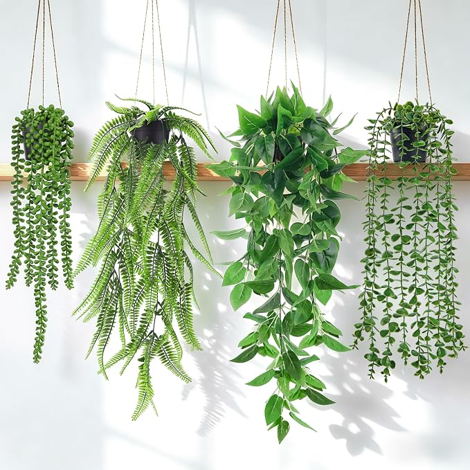 Der Rose 4Pcs Fake Plants Hanging Artificial Ivy Vine Faux Eucalyptus Hanging by DerRose