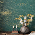 VEELIKE Distressed Teal Gold Metallic Wallpaper Peel and Stick Plaster Concrete by VEELIKE