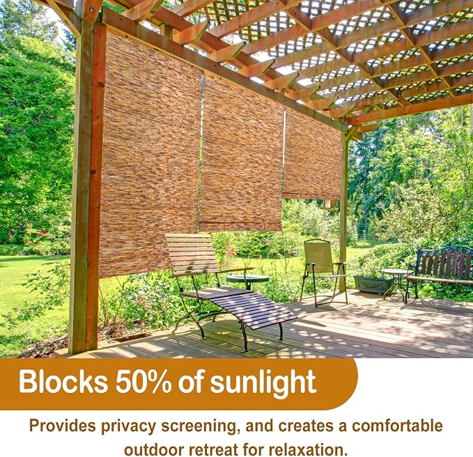 DoubleFill 2 Pcs Bamboo Shades Outdoor Reed Roll Up Blinds 36" W x 72" H - Image 6