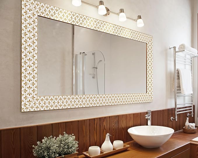 FLFK Wallpaper Border Gold and White Patterns Peel and Stick Wall Border Self - Image 6