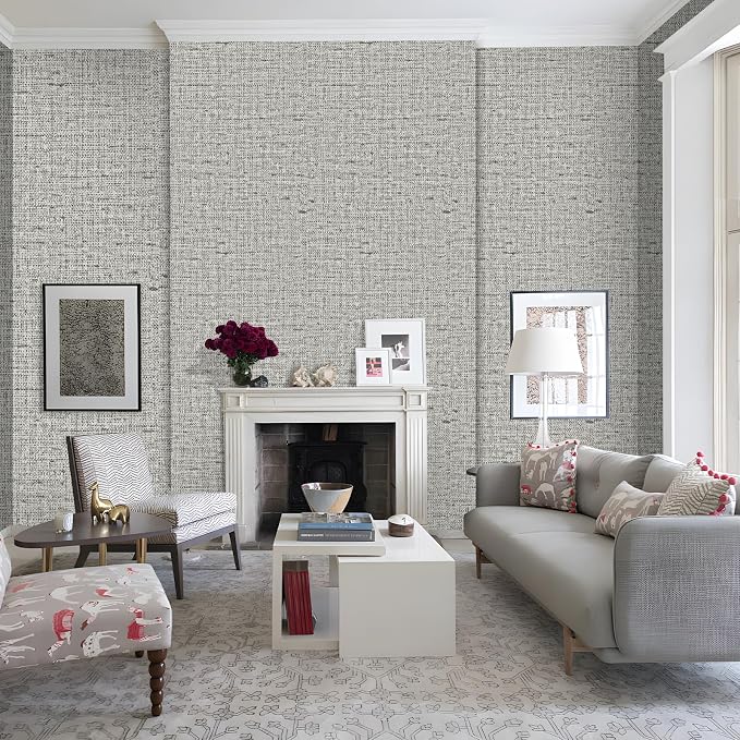 15.75"x787.4" Gray Grasscloth Wallpaper Peel and Stick Removable Textured Wall - Image 3