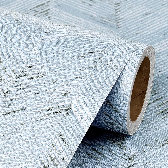 Livelynine 15.8x197 Blue and White Grass Cloth Wallpaper Peel and Stick Contact by Livelynine