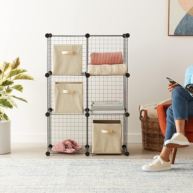 Amazon Basics 6 Cube Wire Grid Storage Organizer, Stackable Cubes, Cubby - Image 2