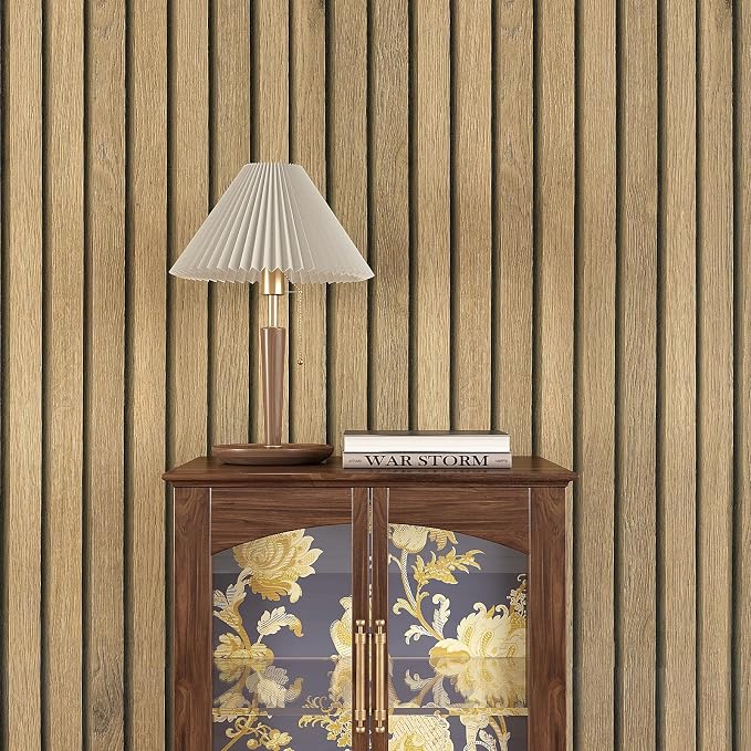 VEELIKE Natural Light Oak Wood Slat Peel and Stick Wallpaper Wood Panel - Image 2