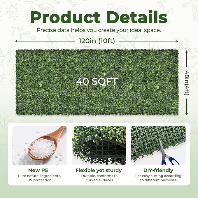 Artificial Boxwood Backdrop Roll: 48"x120" UV-Anti Greenery Faux Grass Hedge - Image 2