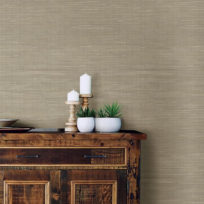 NuWallpaper Neutral Grasscloth Peel and Stick Wallpaper, Textured Removable - Image 4