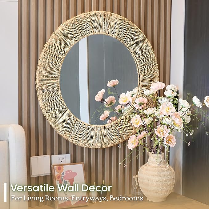 Chi An Home 24 Inch Natural Jute Mirror, Wall Mounted Round Mirror - Image 6