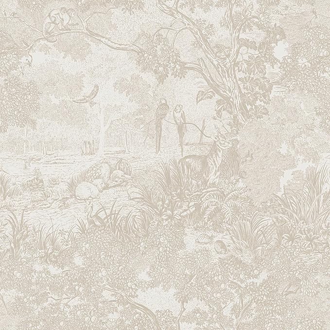 Heroad Peel and Stick Wallpaper Beige Neutral Vintage Forest Animals Floral by HeroadBrand