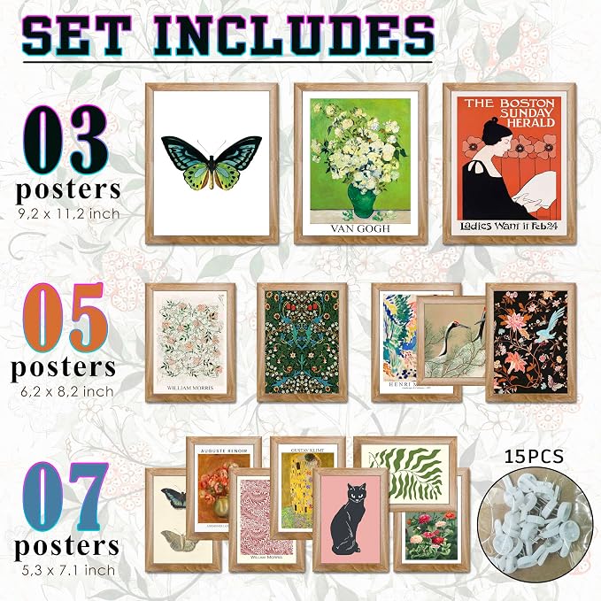 LANCHI95 Eclectic Framed Wall Art Set of 15 – Colorful Gallery Wall Decor - Image 2
