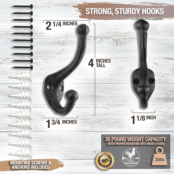 Rustic Cast Iron Coat Hooks Wall Mounted Farmhouse Decorative Wall Hooks - Image 3
