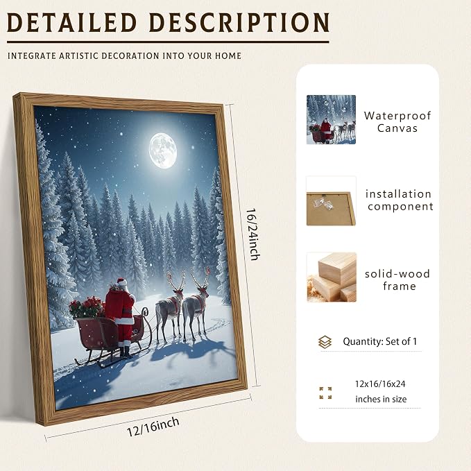 Framed Christmas Wall Decor, Santa Claus Delivering Christmas Gifts Canvas - Image 5
