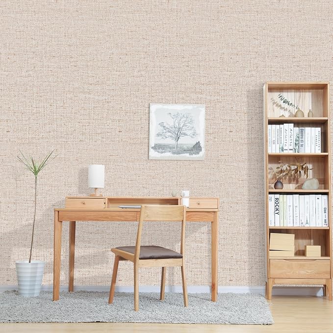 15.75"x787.4" Beige Grasscloth Wallpaper Peel and Stick Removable Textured Wall - Image 6