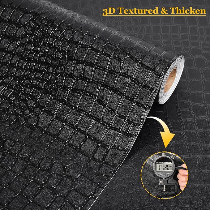 Fititem Black Peel and Stick Wallpaper 630inL 17.3inW Black Contact Paper - Image 4