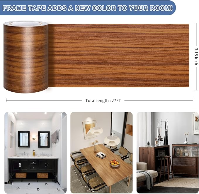 TIANLDD 27 FT Wood Grain Wallpaper Border, Removable Waterproof Mirror Border - Image 3