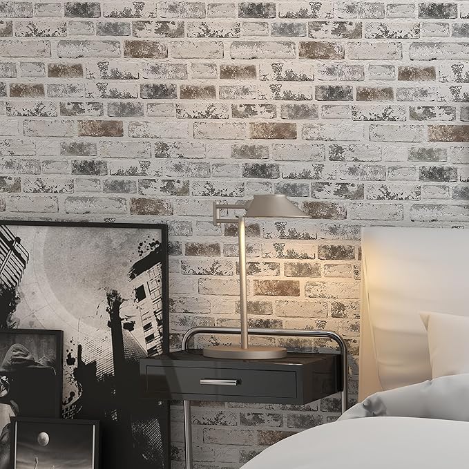 Brick Wallpaper Peel and Stick Wallpaper 17.3"x197" Grey and White 3D Brick - Image 7