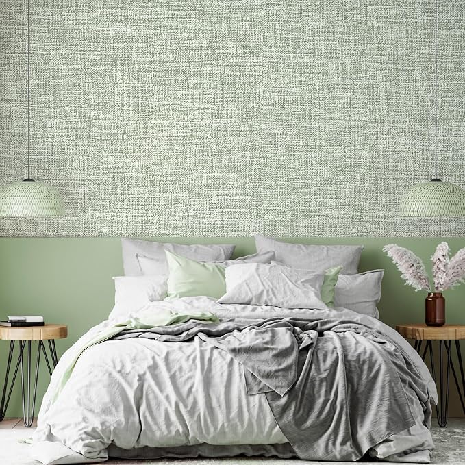 Green Grasscloth Peel and Stick Wallpaper 17.3"x300" Faux Linen Textured - Image 9