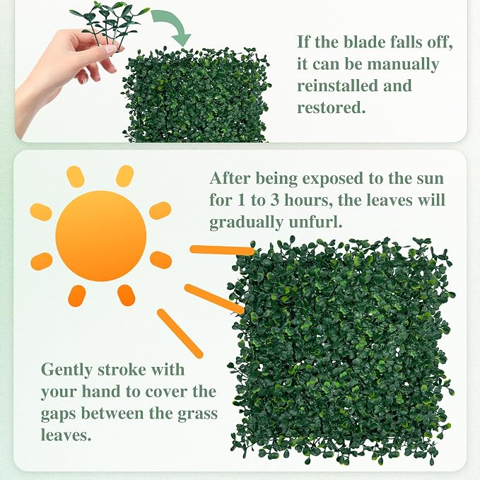 ODTORY Artificial Greenery Grass Wall Panel, 10x10 Inch 6-Pack, UV-Anti Fake - Image 3