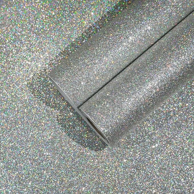 CHIHUT Holographic Silver Glitter Wallpaper Stick and Peel by CHIHUT