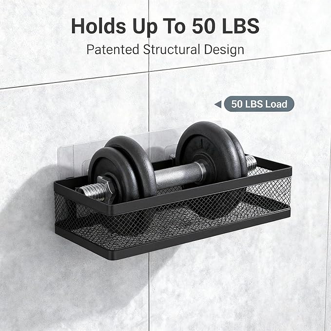 PUSDON Mesh Shower Caddy Wall Mount, Heavy Duty Adhesive Bathroom Shelf - Image 6