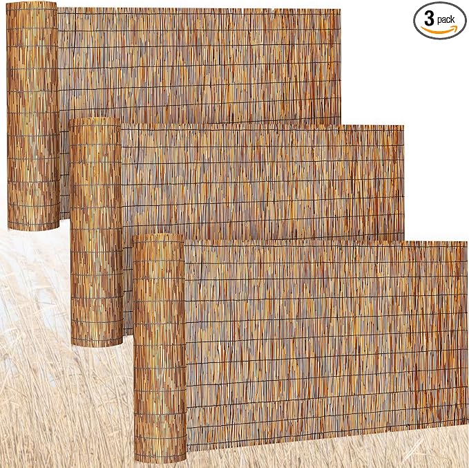 Barydat 3 Pcs 3 x 16.4 ft Reed Fence Roll, 85% Shade Bamboo Privacy Screen by home