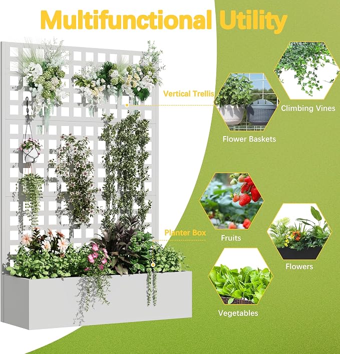 Metal Planter Box with Trellis, Planter Box Trellis with Privacy Screen and - Image 5