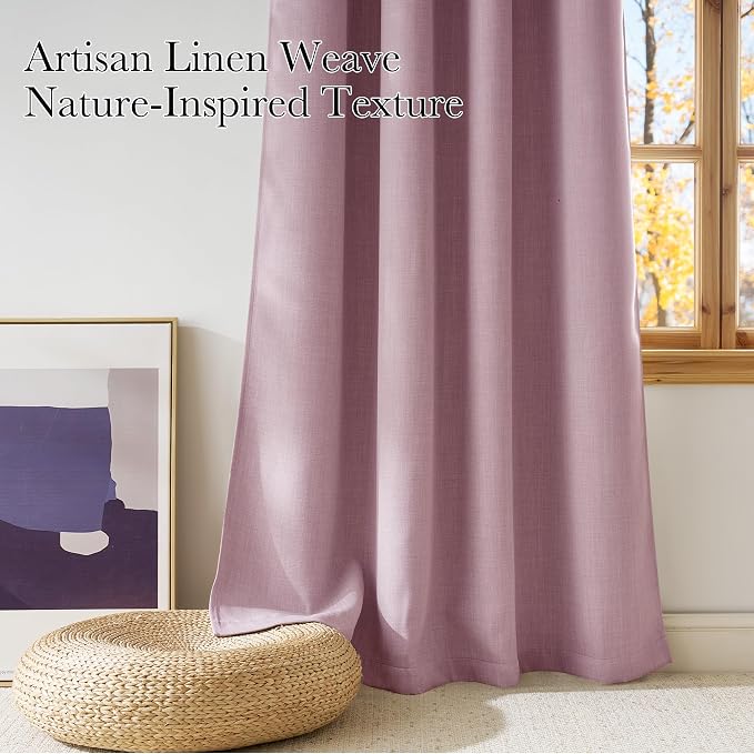 NICETOWN Short Faux Linen Pink Blackout Curtains 63 inches Long - Image 3